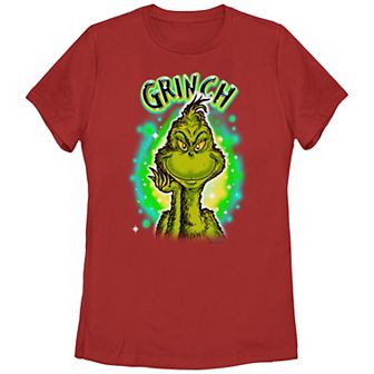 Juniors' Dr. Seuss Grinch Airbrush Background Graphic Tee