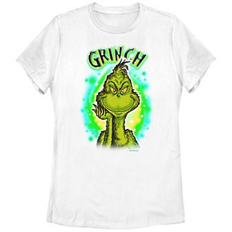 Juniors' Dr. Seuss Grinch Airbrush Background Graphic Tee