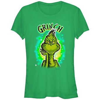 Juniors' Dr. Seuss Grinch Airbrush Background Fitted Graphic Tee