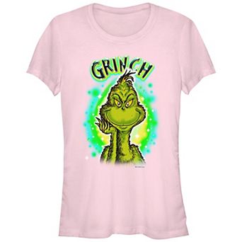 Juniors' Dr. Seuss Grinch Airbrush Background Fitted Graphic Tee