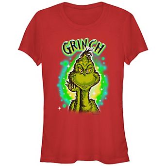 Juniors' Dr. Seuss Grinch Airbrush Background Fitted Graphic Tee