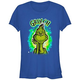 Juniors' Dr. Seuss Grinch Airbrush Background Fitted Graphic Tee