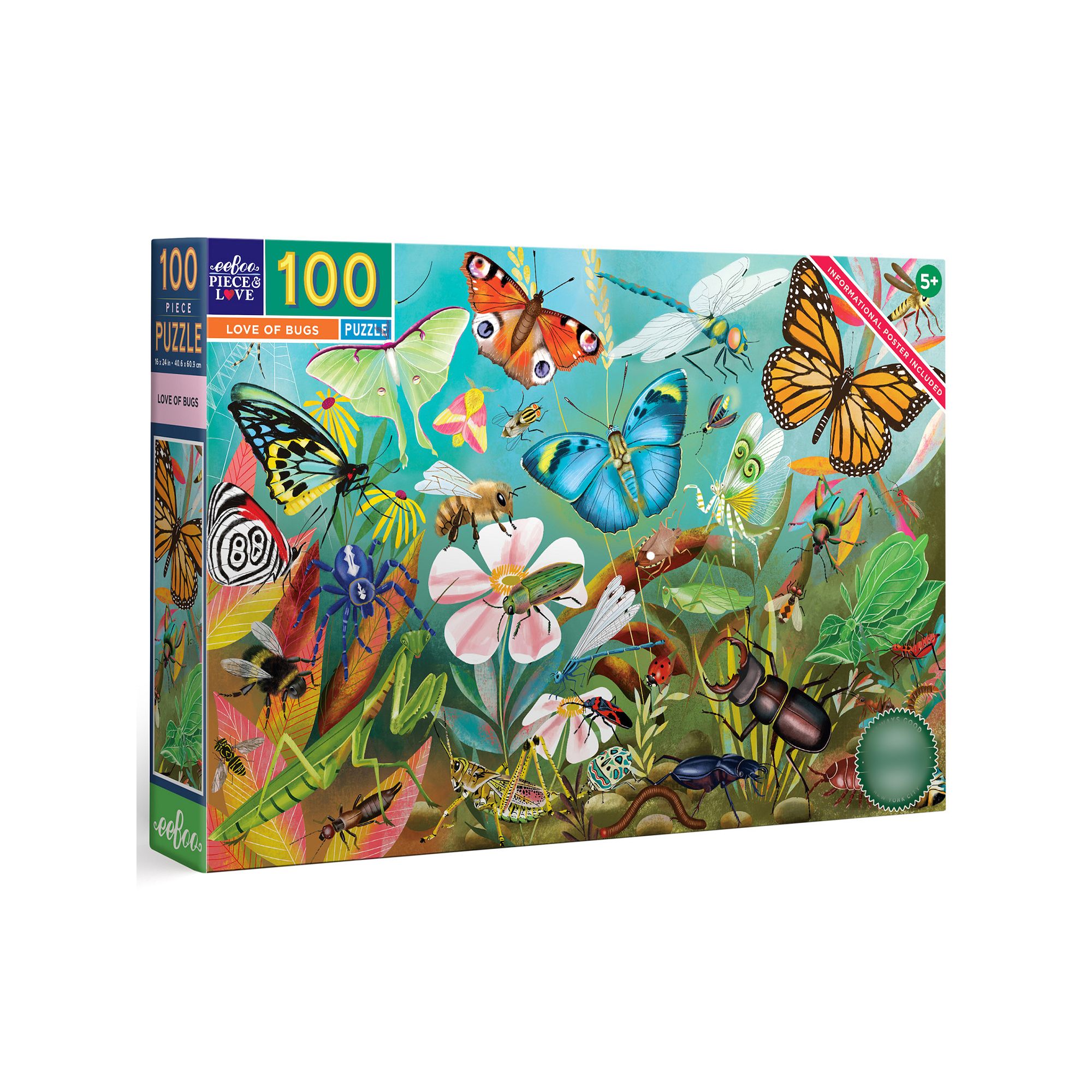eeboo Love Of Bugs 100 Piece Puzzle, Multi