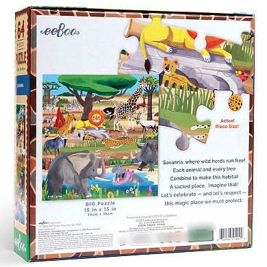 eeBoo Savanna - 64 Piece Puzzle - 15 x 15" Kids Square Jigsaw Puzzle