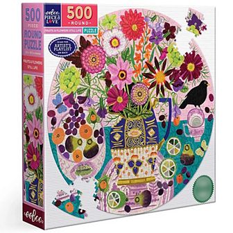 eeBoo Piece & Love: Fruits & Flowers - 500 pc Puzzle Round Jigsaw Puzzle, 23"