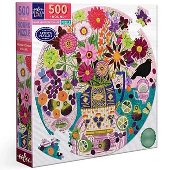 eeBoo Piece & Love: Fruits & Flowers - 500 pc Puzzle Round Jigsaw Puzzle, 23"