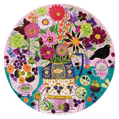 eeBoo Piece & Love: Fruits & Flowers - 500 Piece Puzzle Round Jigsaw Puzzle, 23"