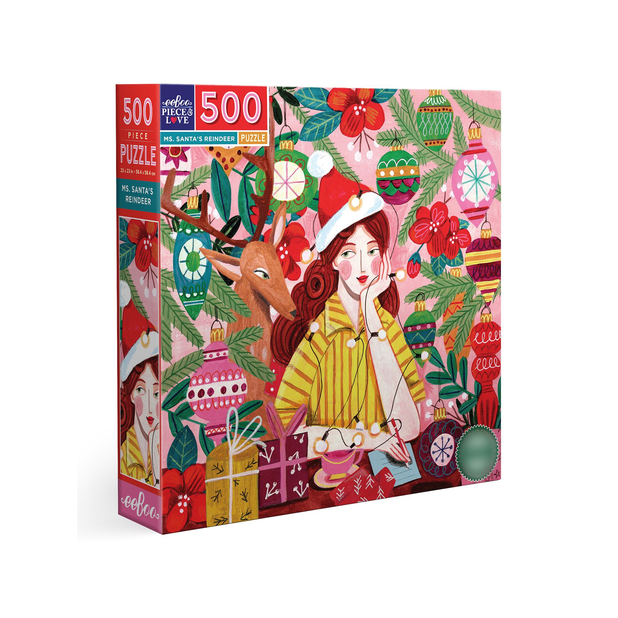 eeBoo Piece & Love: Ms. Santas Reindeer - 500 Piece Puzzle Square Jigsaw 