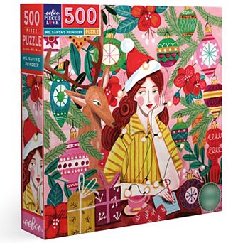 eeBoo Piece & Love: Ms. Santa's Reindeer - 500 pc Puzzle Square Jigsaw Puzzle, 23x23"
