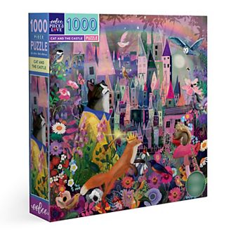 eeBoo Piece & Love: Cat & The Castle - 1000 pc Puzzle Square Jigsaw Puzzle, 23x23"