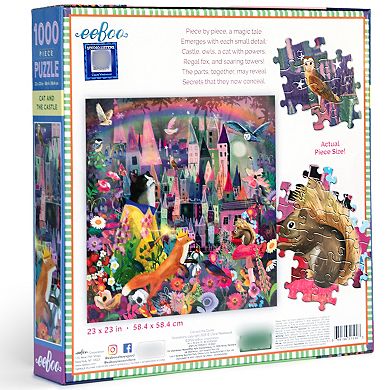 eeBoo Piece & Love: Cat & The Castle - 1000 Piece Puzzle Square Jigsaw Puzzle, 23x23"