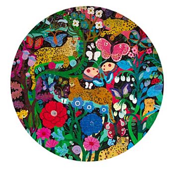 eeBoo Piece & Love: Jaguars & Butterflies - 500 pc Puzzle Round Jigsaw Puzzle, 23"
