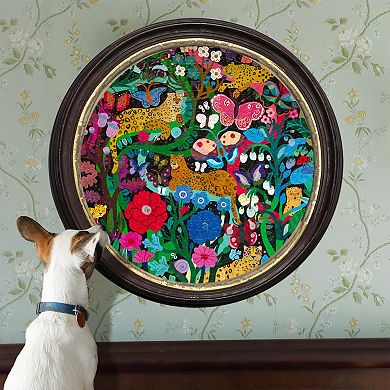 eeBoo Piece & Love: Jaguars & Butterflies - 500 Piece Puzzle Round Jigsaw Puzzle, 23"