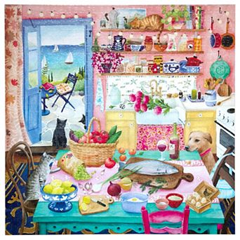 eeBoo Piece & Love: Pink Kitchen - 1000 pc Puzzle Square Jigsaw Puzzle, 23x23"