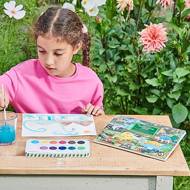 eeBoo Dinosaur 12 Watercolors - Paint Set w/ High Quality Brush, Beautiful Design Tin Box