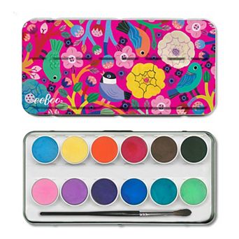 eeBoo Birds in Fuchsia 12 Watercolors - Paint Set w/ High Quality Brush, Beautiful Design Tin Box