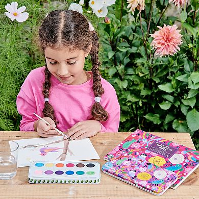 eeBoo Birds in Fuchsia 12 Watercolors - Paint Set w/ High Quality Brush, Beautiful Design Tin Box