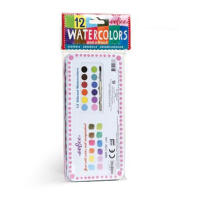 eeBoo Birds in Fuchsia 12 Watercolors - Paint Set w/ High Quality Brush, Beautiful Design Tin Box