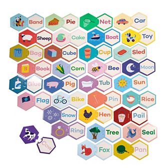 eeBoo Hexagon Puzzle Pairs - Simple Words - 33 Pairs, Match Pictures To Letters, A Pre-Reading Activity