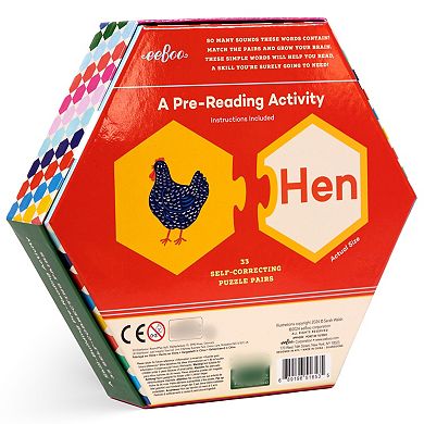 eeBoo Hexagon Puzzle Pairs - Simple Words - 33 Pairs, Match Pictures To Letters, A Pre-Reading Activity