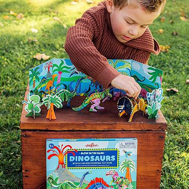 eeBoo Dino 3D Glow-In-The-Dark - Includes 4 Constructible Dinosaurs & 4 Prehistoric Plants