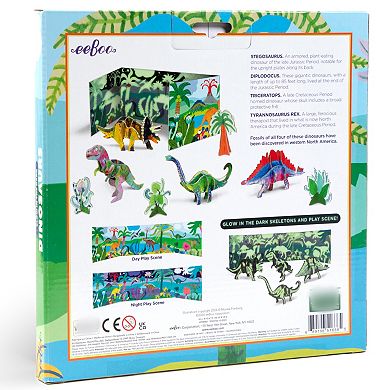 eeBoo Dino 3D Glow-In-The-Dark - Includes 4 Constructible Dinosaurs & 4 Prehistoric Plants