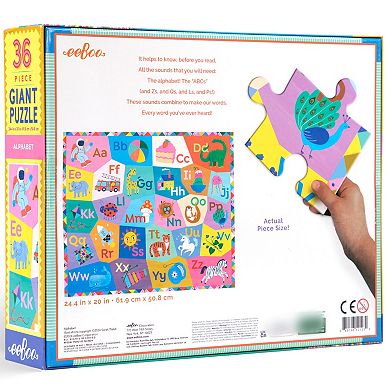 eeBoo Alphabet - 36 Piece Giant Puzzle - 24.4" x 20", ABC & Animal Jigsaw Puzzle