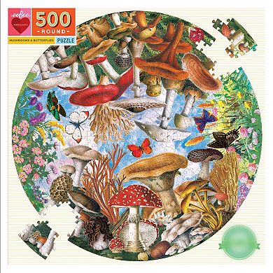 eeboo Piece & Love: Mushrooms & Butterflies 500 Piece Round Circle Jigsaw Puzzle