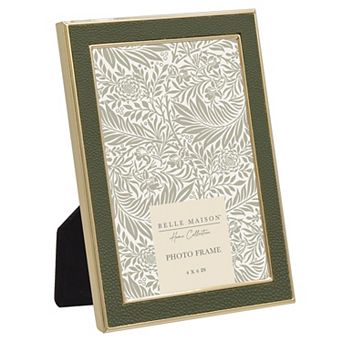 Belle Maison 4" x 6" Green Faux Leather Metal Frame Table Decor