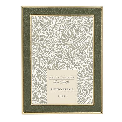 Belle Maison 4" x 6" Green Faux Leather Metal Frame Table Decor