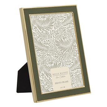 Belle Maison 5" x 7" Green Faux Leather Metal Frame Table Decor