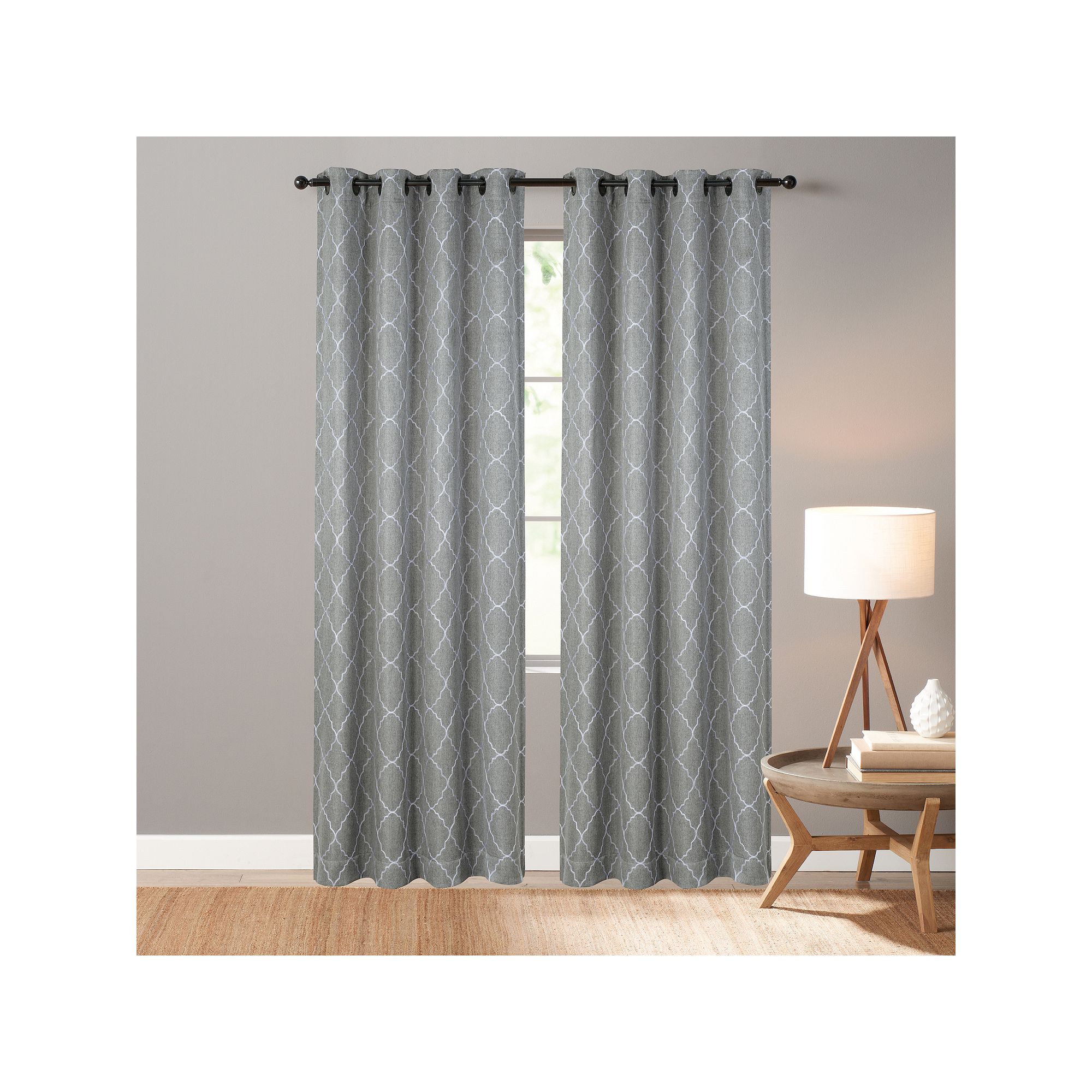 Sonoma Goods For Life® Set of 2 Finley Fret Blackout Window Curtains, Gray