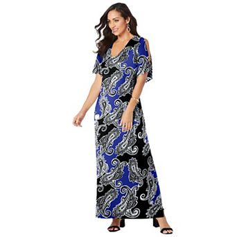 Jessica London Women's Plus Size Stretch Knit Cold Shoulder Maxi Dress
