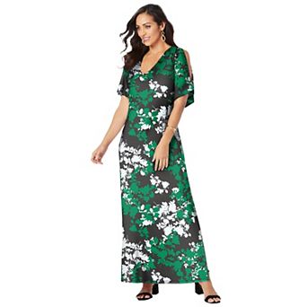 Jessica London Women's Plus Size Stretch Knit Cold Shoulder Maxi Dress
