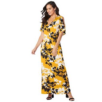 Jessica London Women's Plus Size Stretch Knit Cold Shoulder Maxi Dress