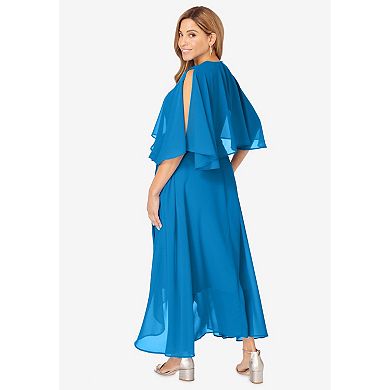 Jessica London Women's Plus Size Georgette Maxi Cape Sleeve Dress