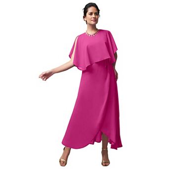 Jessica London Women's Plus Size Georgette Maxi Cape Sleeve Dress