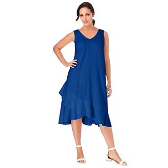 Jessica London Women's Plus Size Linen Flounce Dress
