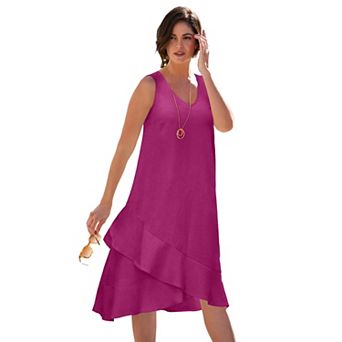 Jessica London Women's Plus Size Linen Flounce Dress