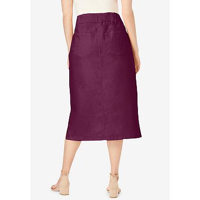 Jessica London Women's Plus Size Comfort Waist Stretch Denim Midi Skirt