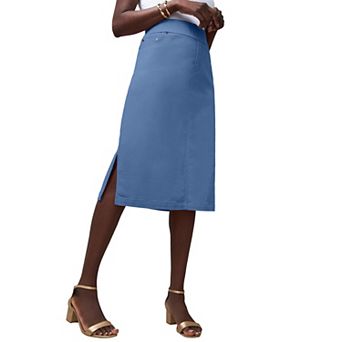 Jessica London Women's Plus Size Comfort Waist Stretch Denim Midi Skirt