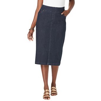 Jessica London Women's Plus Size Comfort Waist Stretch Denim Midi Skirt