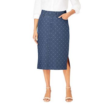 Jessica London Women's Plus Size Comfort Waist Stretch Denim Midi Skirt