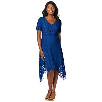 Jessica London Women's Plus Size Lace Handkerchief Dress