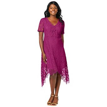 Jessica London Women's Plus Size Lace Handkerchief Dress