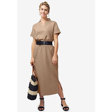 Jessica London Women's Plus Size Linen Short Sleeve Maxi Dress