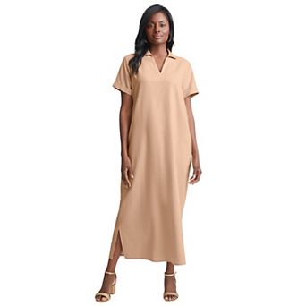 Jessica London Women's Plus Size Linen Short Sleeve Maxi Dress