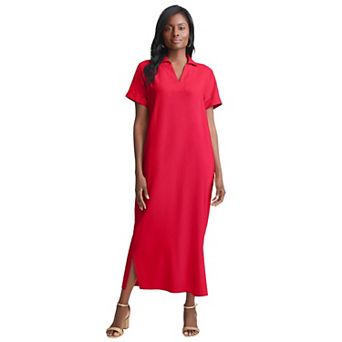 Jessica London Women's Plus Size Linen Short Sleeve Maxi Dress