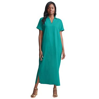 Jessica London Women's Plus Size Linen Short Sleeve Maxi Dress
