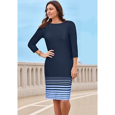 Jessica London Women's Plus Size Stretch Cotton Boatneck Shift Dress